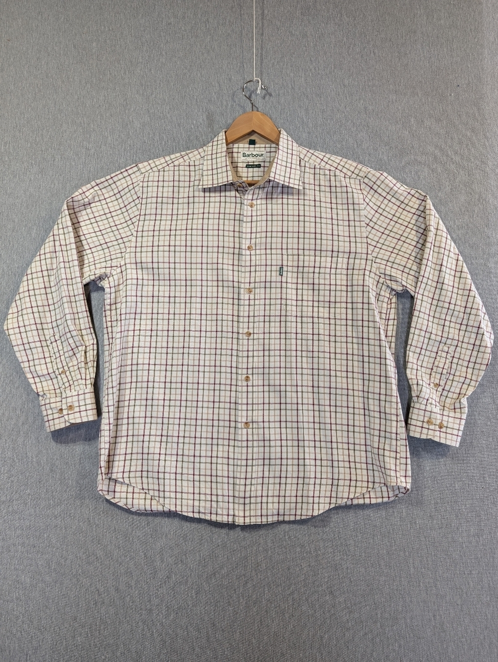 Barbour Comfort Fit Plaid Shirt Men's Large Cream Red